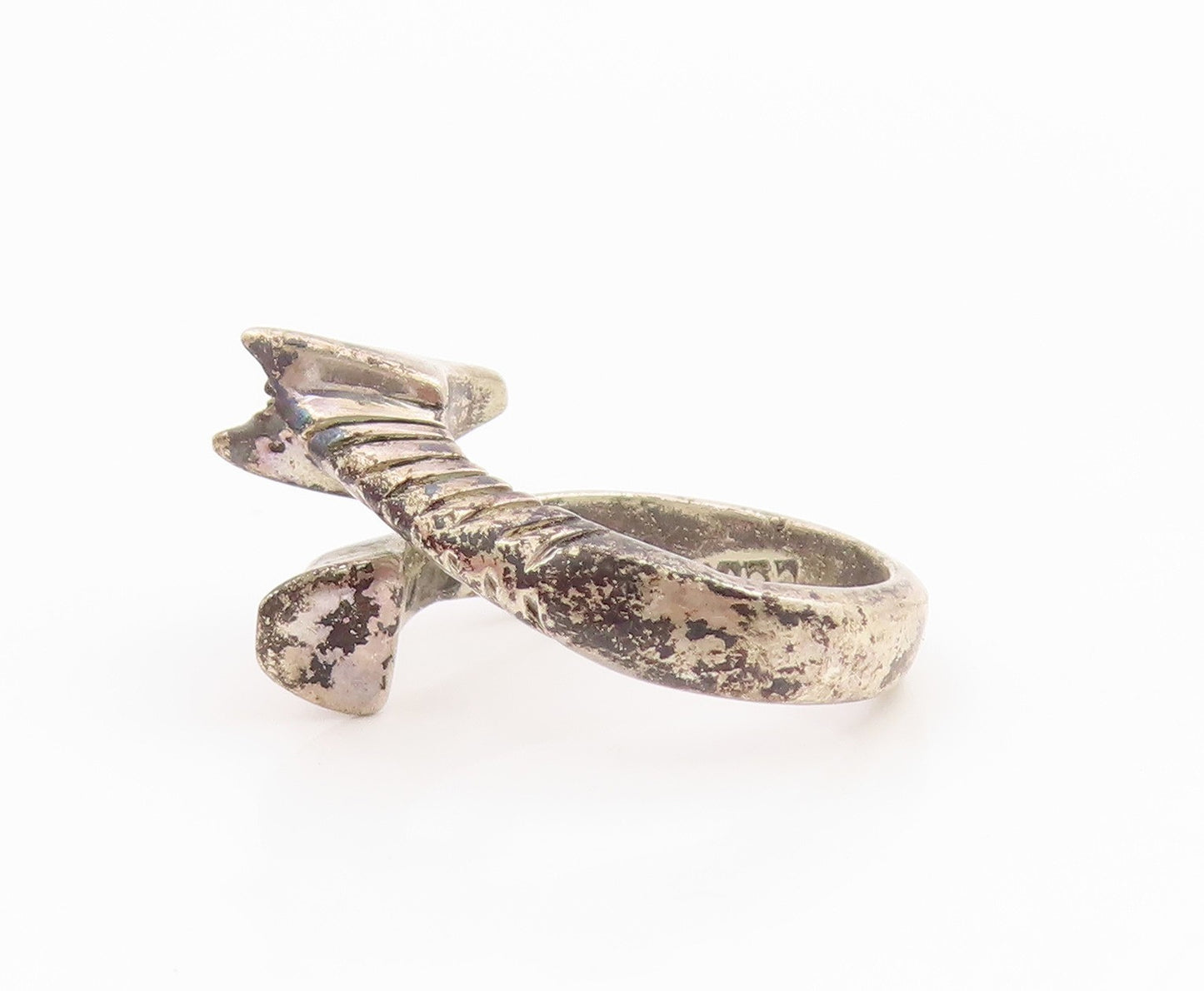 925 Sterling Silver Vintage Ring Classic Giraffe Motif Bypass Band Sz 5 RG35406