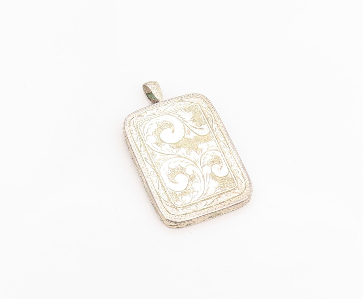925 Sterling Silver Vintage Pendant Blue Enameled Bamboo Medallion  PT25187
