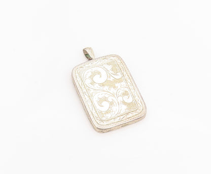 925 Sterling Silver Vintage Pendant Blue Enameled Bamboo Medallion  PT25187