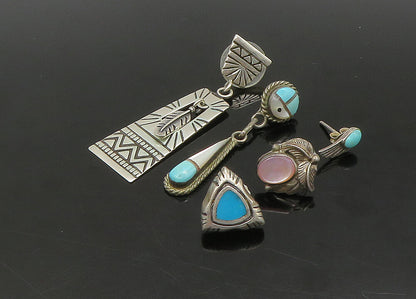 NAVAJO 925 Silver Vintage Turquoise & Multi Stone Lot Single Earrings EG11267