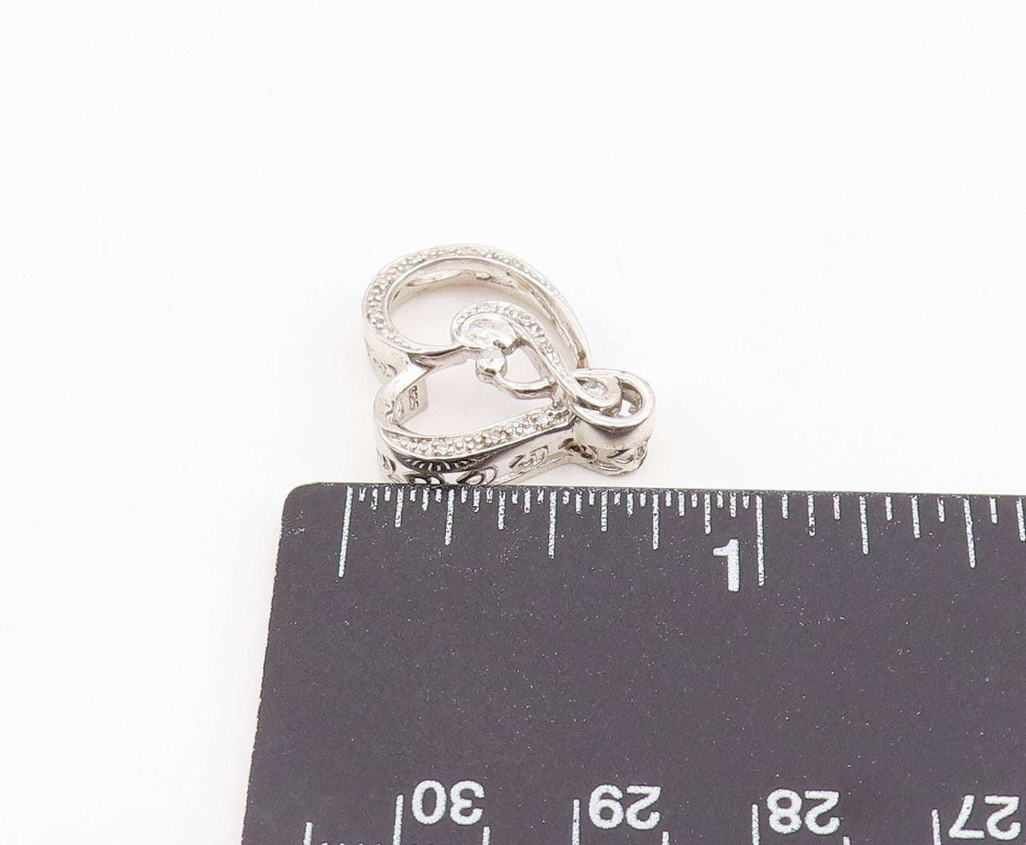 925 Sterling Silver Vintage Pendant Genuine Diamonds Love Heart Charm  PT25973