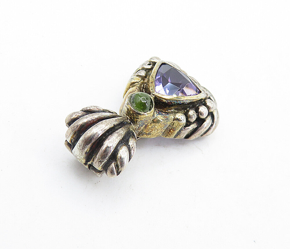 925 Sterling Silver  Vintage Amethyst Dark Tone Fluted Bail Pendant  PT5305