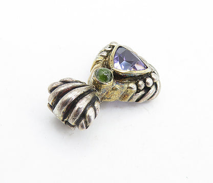 925 Sterling Silver  Vintage Amethyst Dark Tone Fluted Bail Pendant  PT5305