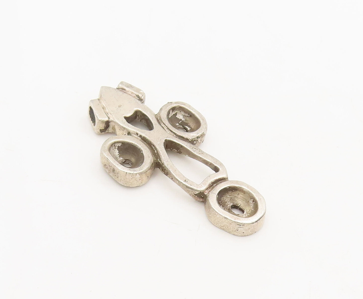 925 Sterling Silver Vintage Pendant Solid Cut Brutalist Religious Cross  PT22487