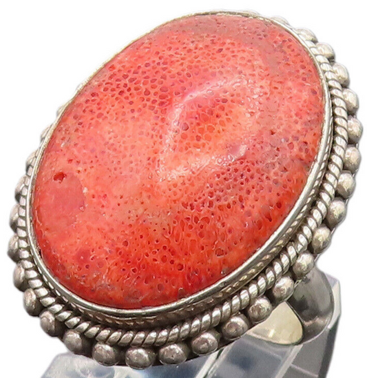 DESIGNER 925 Sterling Silver Vintage Sponge Coral Ring Sz 10.25 RG26308