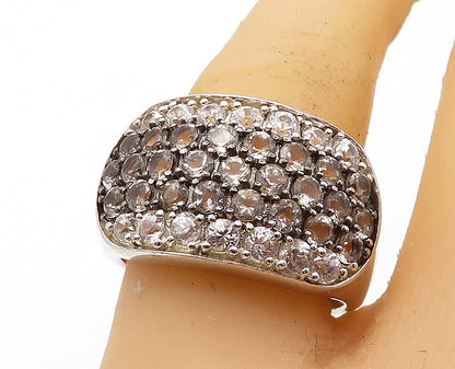 925 Sterling Silver  White Topaz Two Tone Polished Band Ring Sz 9  RG4729