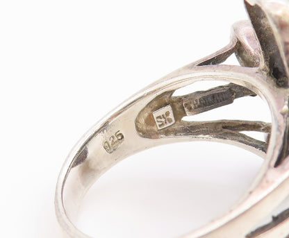 925 Sterling Silver Vintage Ring Classic Textured Floral Petal  Sz 8  RG36025