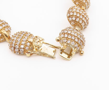 925 Sterling Silver Vintage Bracelet Gold Plated CZ Pave Circle Link  BT12193