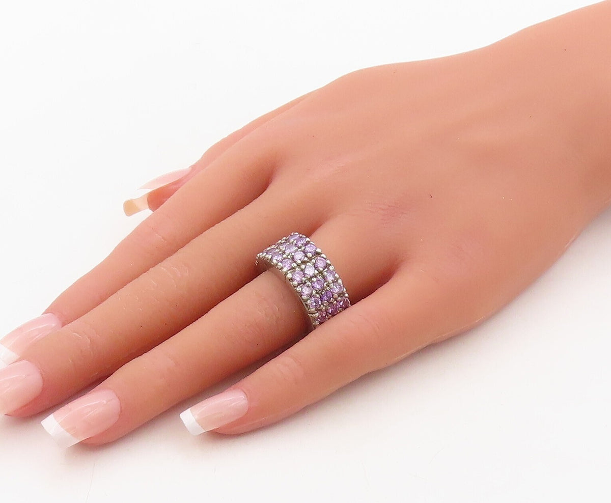 925 Sterling Silver Vintage Ring Solid Round Cut Amethyst Bands  Sz 7  RG31093
