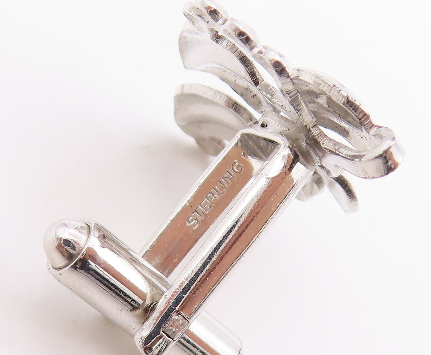925 Sterling Silver Vintage Cufflinks Modernist Beaded Floral Leaf Motif  TR4156