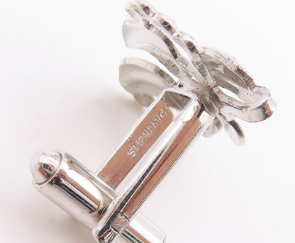 925 Sterling Silver Vintage Cufflinks Modernist Beaded Floral Leaf Motif  TR4156