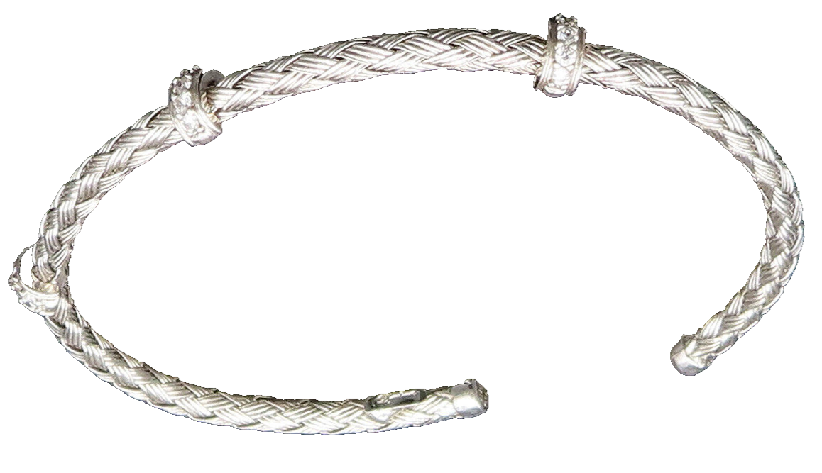 DYADEMA 925 Silver  Vintage Topaz Accent Basket Weave Cuff Bracelet  BT9638