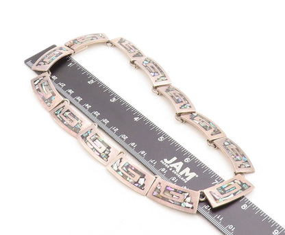 MEXICO 925 Sterling Silver  Vintage Abalone Greek Key Chain Necklace  NE1969