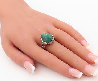 925 Sterling Silver Vintage Ring Diamonds & Drop Cut Gemstone  Sz 8  RG30868
