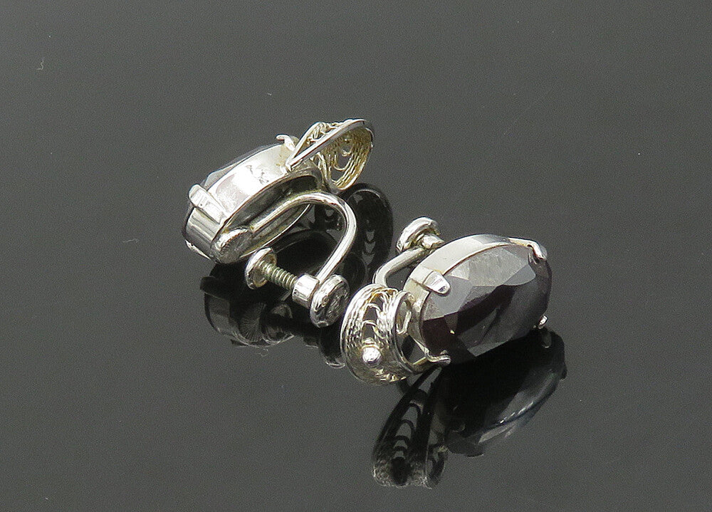 VAN DELL 925 Sterling Silver  Vintage Hematite Non Pierce Earrings  EG10538