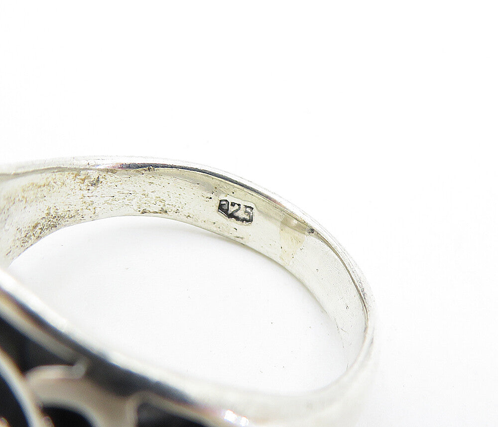 925 Sterling Silver  Vintage Pentagram Star Swirl Large Band Ring Sz 12 RG7511