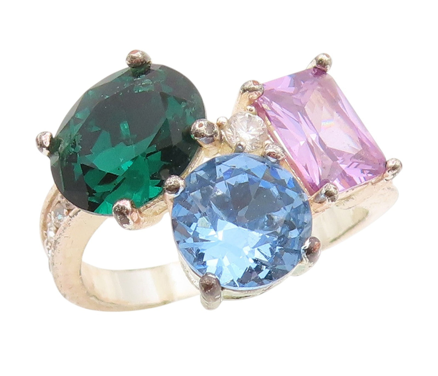 925 Sterling Silver Vintage Ring Multi Gemstone Statement Band  Sz 9  RG34241