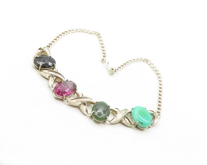 925 Silver  Vintage Hematite Amethyst Turquoise & Jasper Chain Necklace NE2182