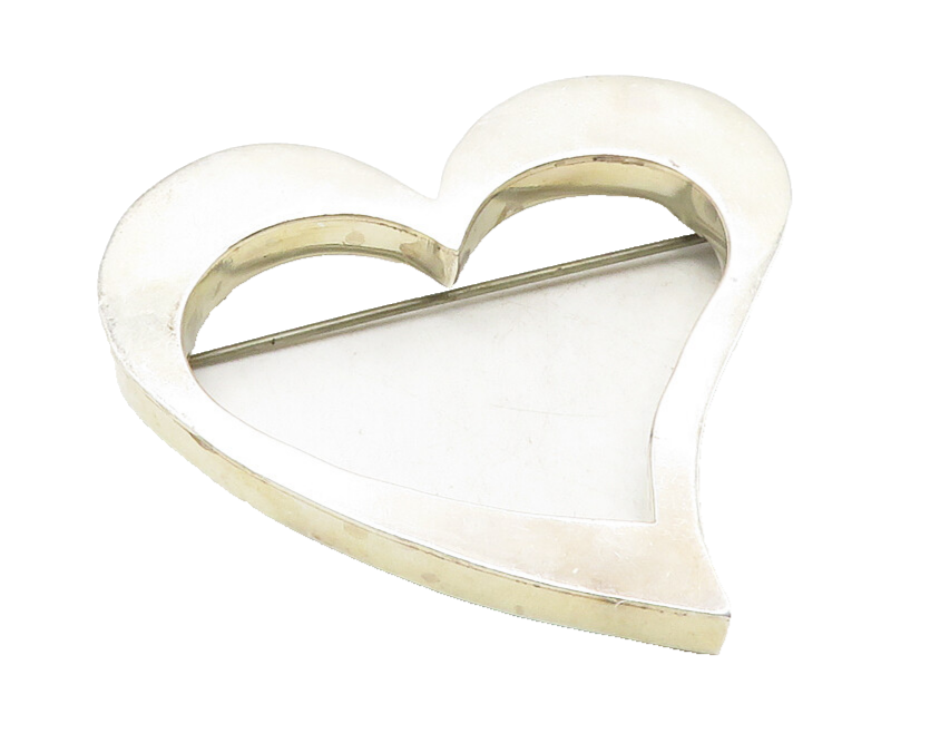 MEXICO 925 Sterling Silver  Vintage Shiny Open Love Heart Brooch Pin  BP3614