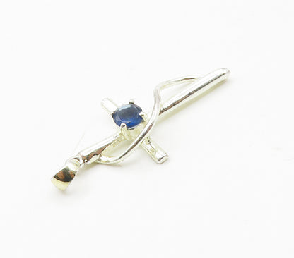 925 Sterling Silver   Blue Topaz Shiny Petite Religious Cross Pendant  PT12767