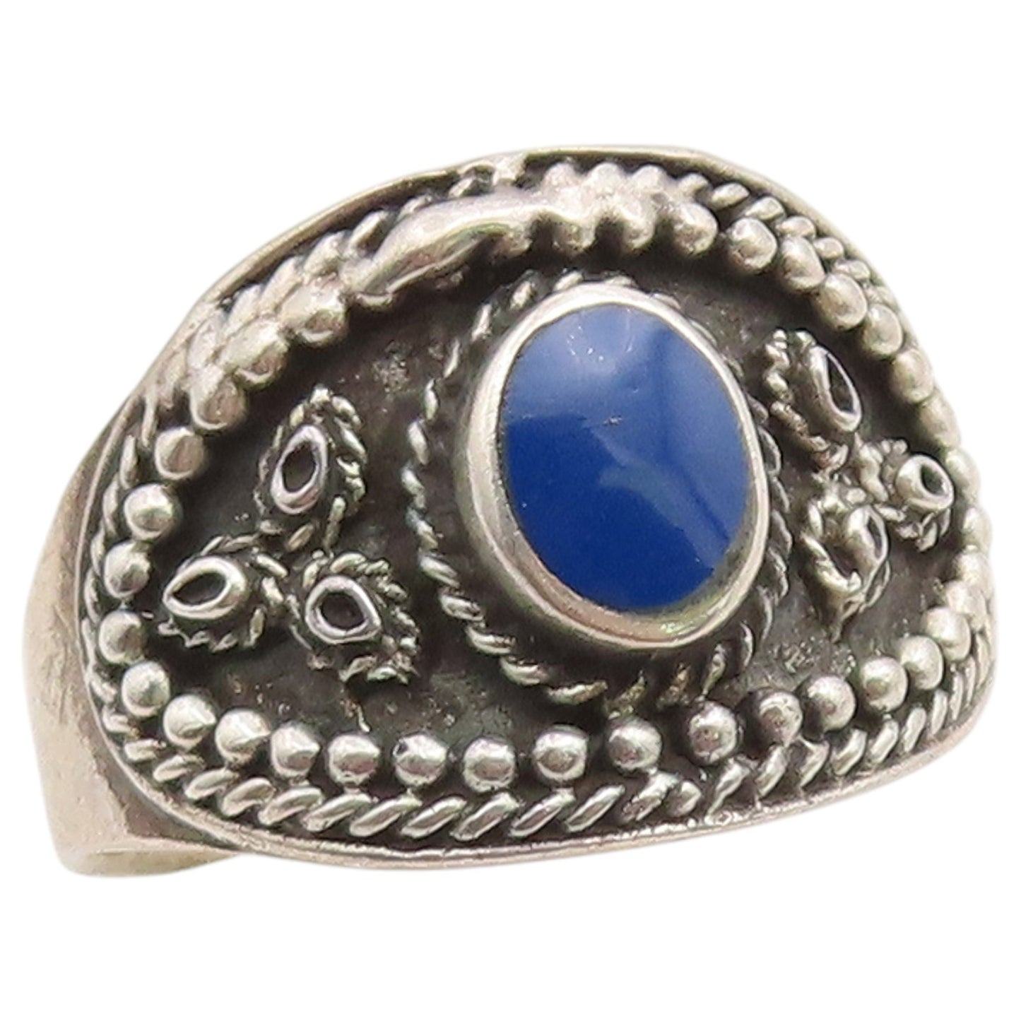 925 Sterling Silver Vintage Ring Lapis Lazuli Twisted Rope Band  Sz 9  RG36733