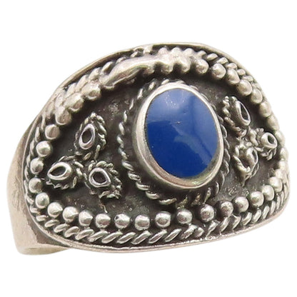 925 Sterling Silver Vintage Ring Lapis Lazuli Twisted Rope Band  Sz 9  RG36733