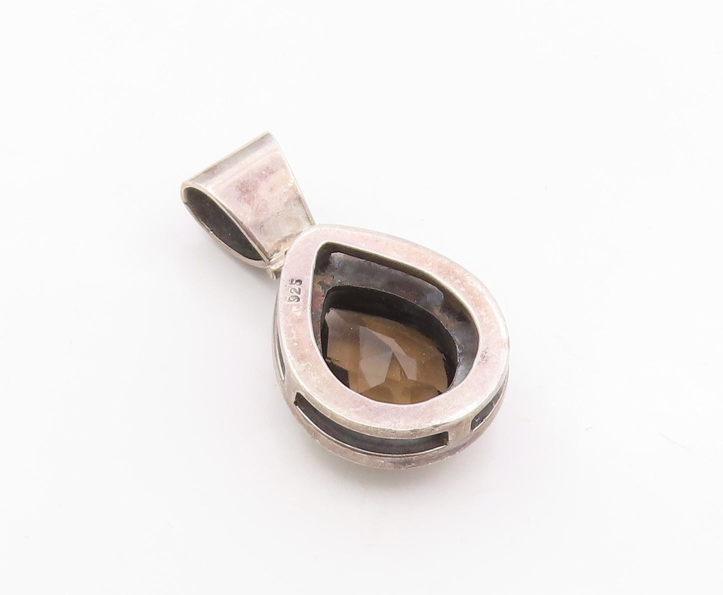 925 Sterling Silver  Vintage Tear Drop Smoky Topaz Pendant  PT18909