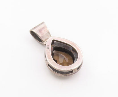 925 Sterling Silver  Vintage Tear Drop Smoky Topaz Pendant  PT18909