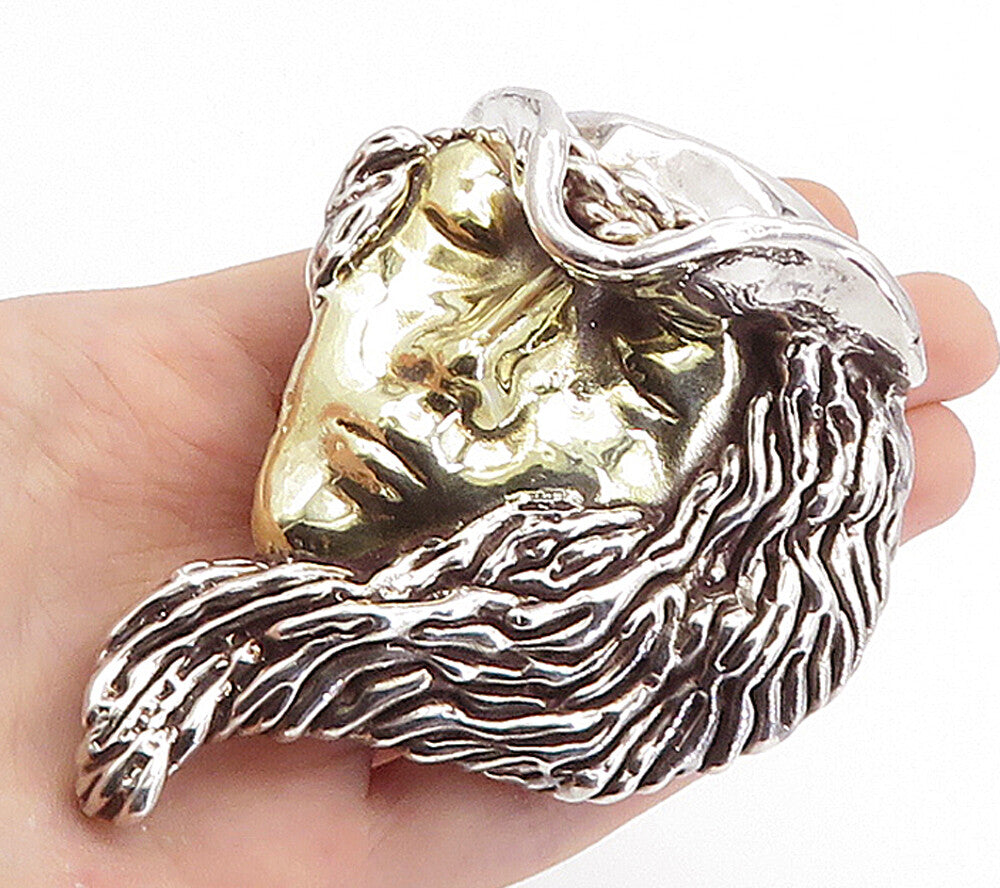 TAMI ISRAEL 925 Silver Vintage 2 Tone Sculpted Woman's Face Brooch Pin BP2650
