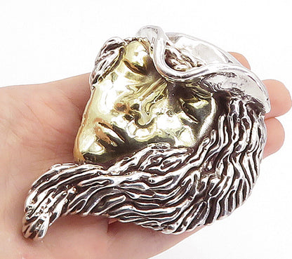 TAMI ISRAEL 925 Silver Vintage 2 Tone Sculpted Woman's Face Brooch Pin BP2650