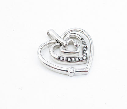 925 Sterling Silver  Vintage Cubic Zirconia Open Love Hearts Pendant  PT2896