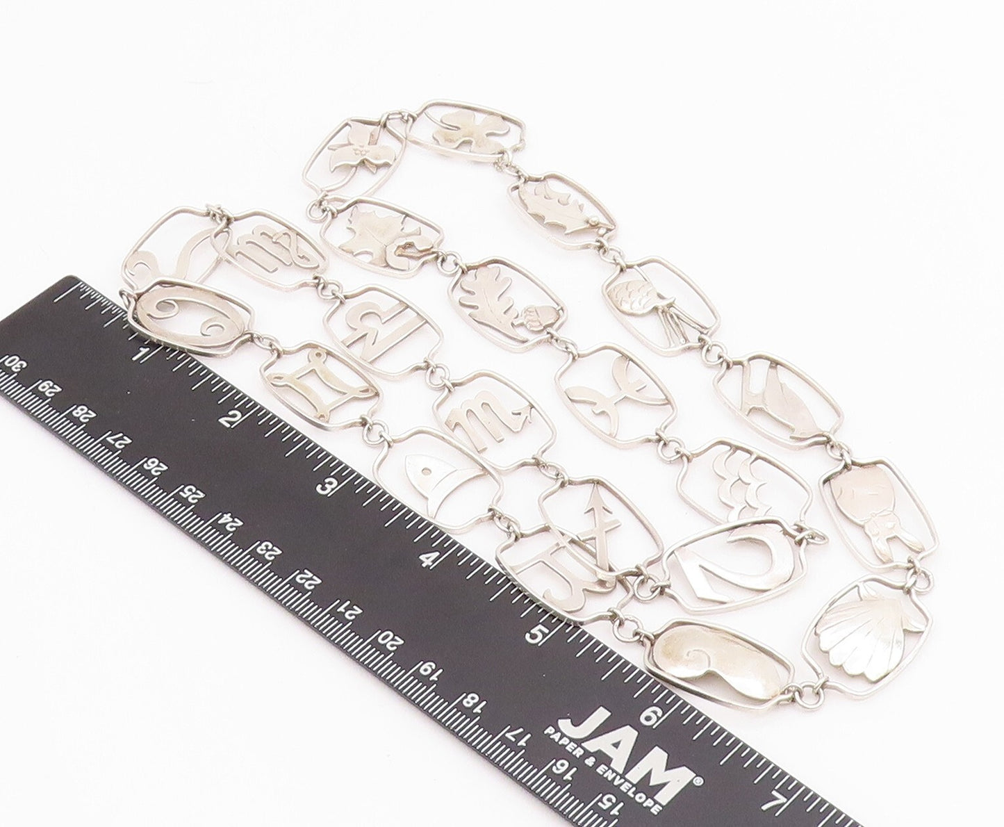 925 Sterling Silver Vintage Necklace ROGER NICHOLS Objects Cutout Chain NE4445