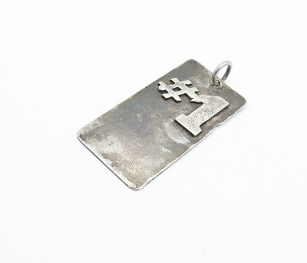 925 Sterling Silver  Vintage Dark Tone Number One Square Drop Pendant  PT4209
