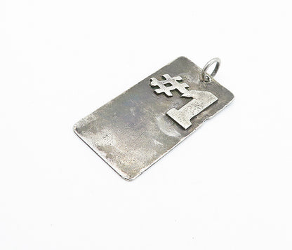 925 Sterling Silver  Vintage Dark Tone Number One Square Drop Pendant  PT4209