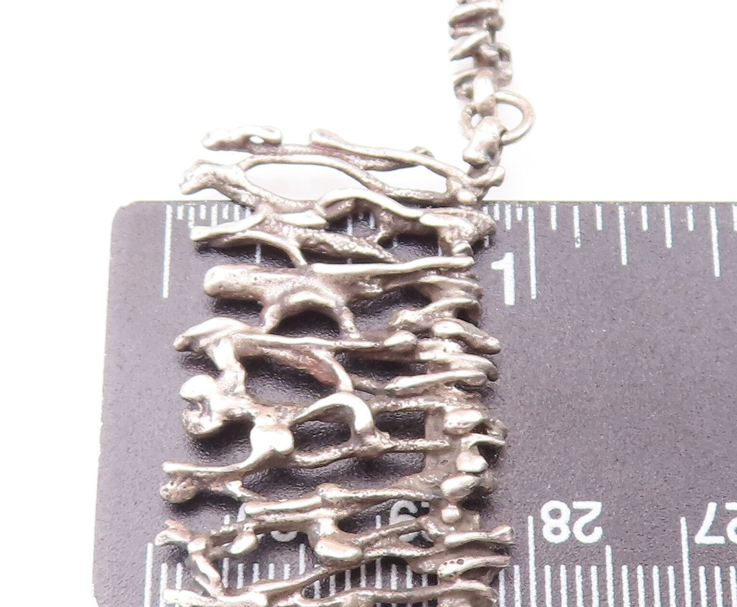925 Sterling Silver Vintage Necklace Brutalist Tree Branch Carved  NE4267