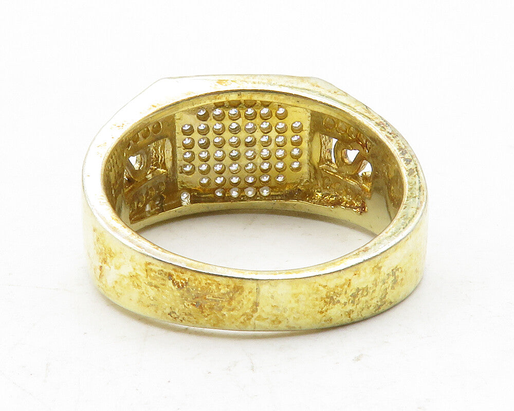 925 Sterling Silver  White Topaz Gold Plated Square Band Ring Sz 9  RG12213