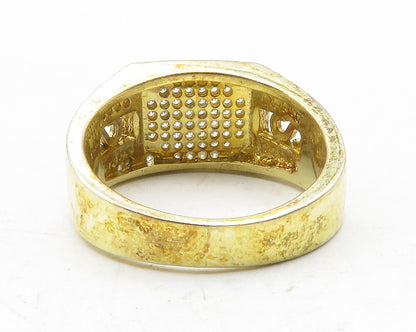 925 Sterling Silver  White Topaz Gold Plated Square Band Ring Sz 9  RG12213