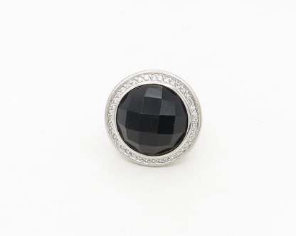 925 Sterling Silver  Hematite Dome & Cubic Zirconia Cocktail Ring Sz 8 RG17634