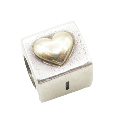 925 Sterling Silver & 14K GOLD  Vintage Two Tone I Love you Charm Bead  TR2348