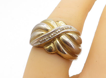 925 Sterling Silver  Vintage Genuine Diamonds Fluted Band Ring Sz 7  RG4390