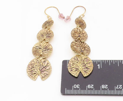 925 Sterling Silver Vintage Earrings Gold Plated Etched Lotus Leaf Drop  EG13887