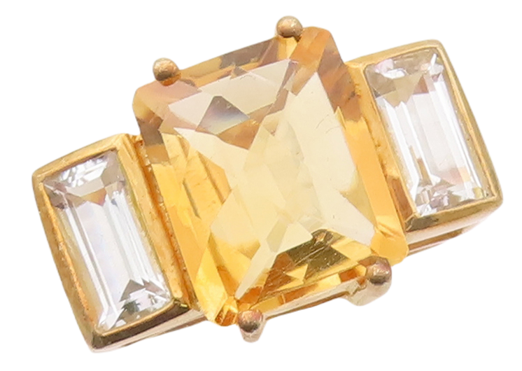 925 Sterling Silver Vintage Ring Gold Plated Citrine & Topaz  Sz 7  RG29927
