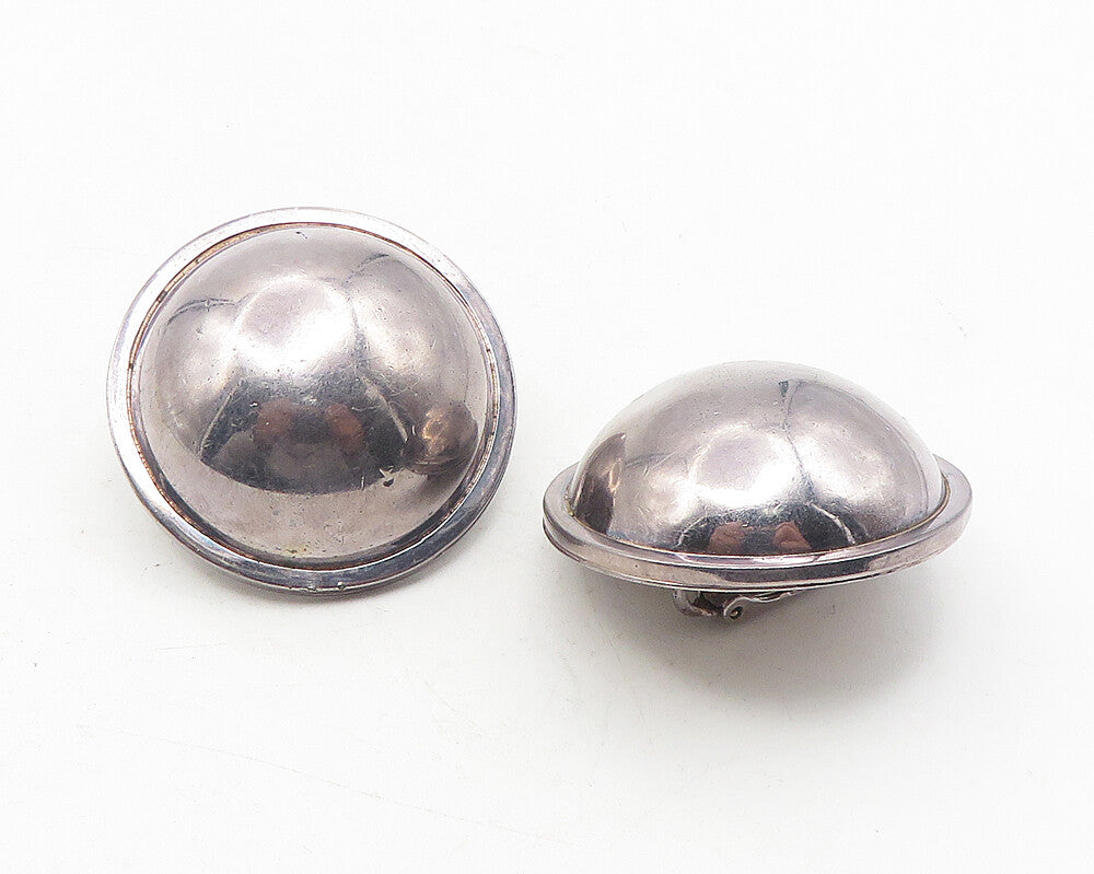 925 Sterling Silver  Vintage Dark Tone Hollow Dome Non Pierce Earrings  EG6234