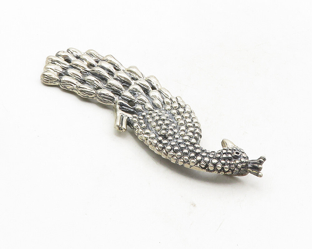 925 Sterling Silver  Vintage Shiny Dark Tone Peacock Motif Pendant  PT7800