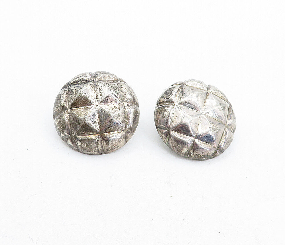 925 Sterling Silver  Vintage Dark Tone Grid Etched Dome Drop Earrings  EG2350