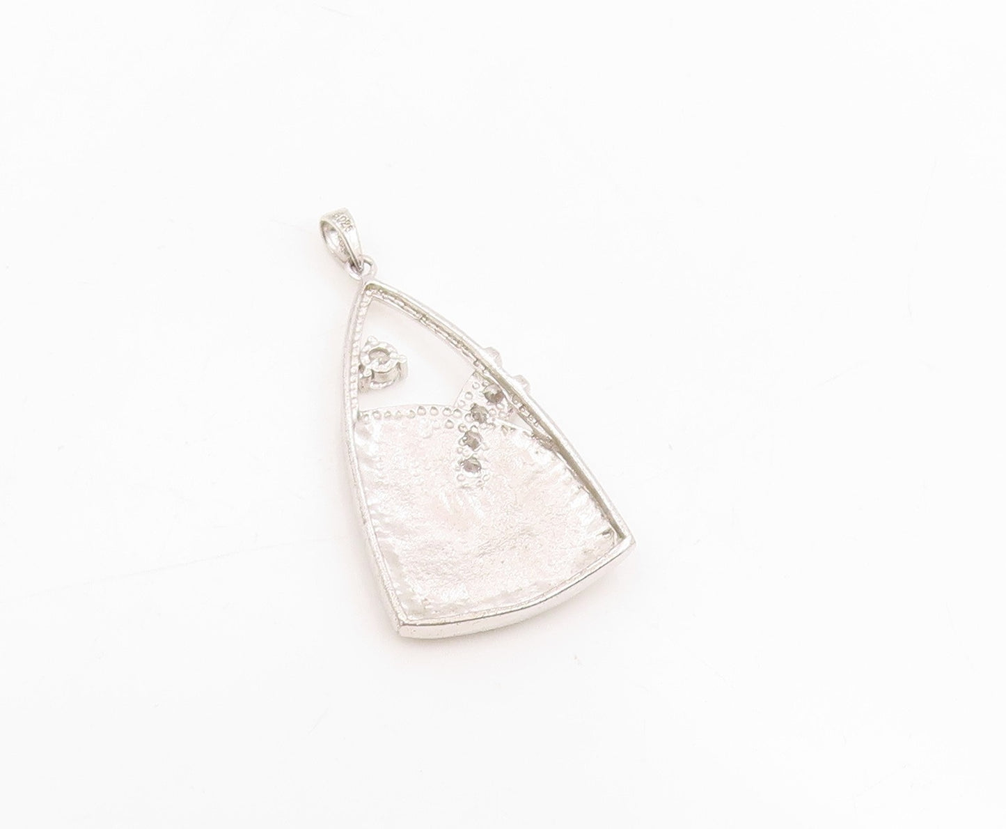 925 Sterling Silver Vintage Pendant Round CZ Modernist Geometric Curve  PT25701