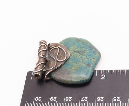 925 Sterling Silver Vintage Pendant Designer Swirly Carved Turquoise  PT22852