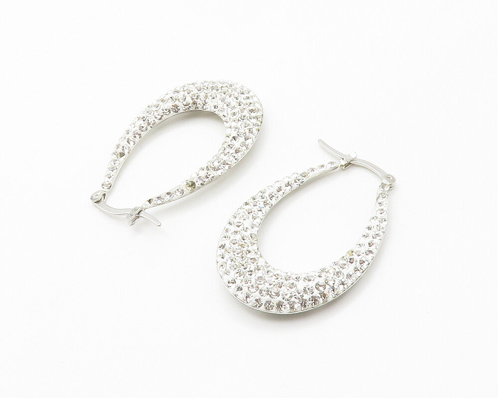 925 Sterling Silver Sparkling Cubic Zirconia U Shape Hoop Earrings EG7343