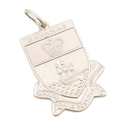 925 Sterling Silver Vintage Pendant Solid Carved Bahamas Navy Badge  PT23921