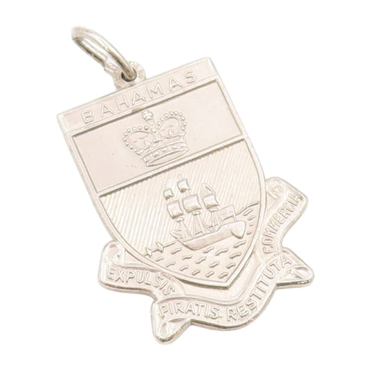 925 Sterling Silver Vintage Pendant Solid Carved Bahamas Navy Badge  PT23921